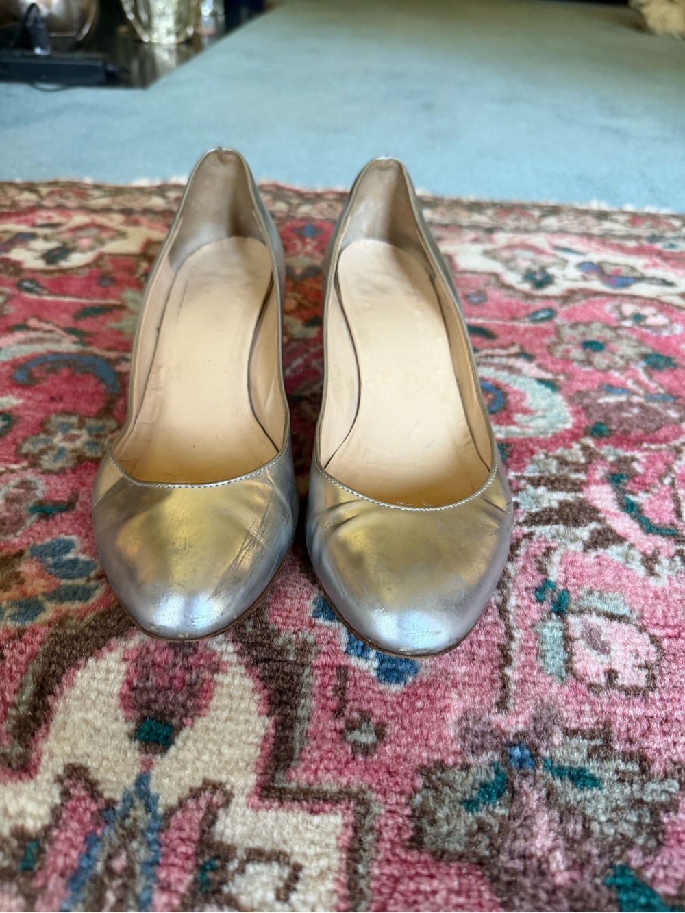 Christian Louboutin Silver Metallic Wedge Pumps